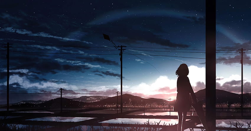 Anime Girl Moescape sozinha em pé, Anime Girl Alone Light papel de parede HD