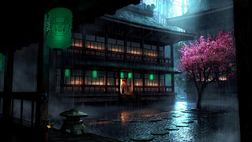 Anime Backyard Rain [แอนิเมชั่น 60fps ที่สวยงาม] [SAO อย่างสง่างาม] Live Live, Anime Rainy City วอลล์เปเปอร์ HD