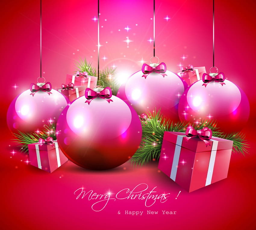 ✰Dazzling Light Pink✰, celebrations, glow, winter holidays, cute, hanging, bows, digital art, , happiness, dazzling, ornaments, gifts, balls, beautiful, greetings, still life, pink, blessings, christmas, vector, xmas and new year, lovely HD wallpaper