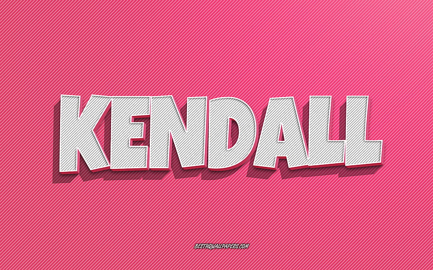 Kendall, arrière-plan lignes roses, avec noms, nom Kendall, noms féminins, carte de voeux Kendall, dessin au trait, avec nom Kendall Fond d'écran HD