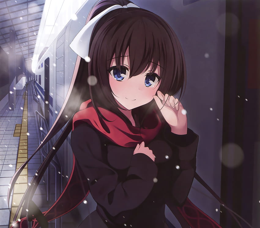 Cute, blue eyes, anime girl, winter HD wallpaper