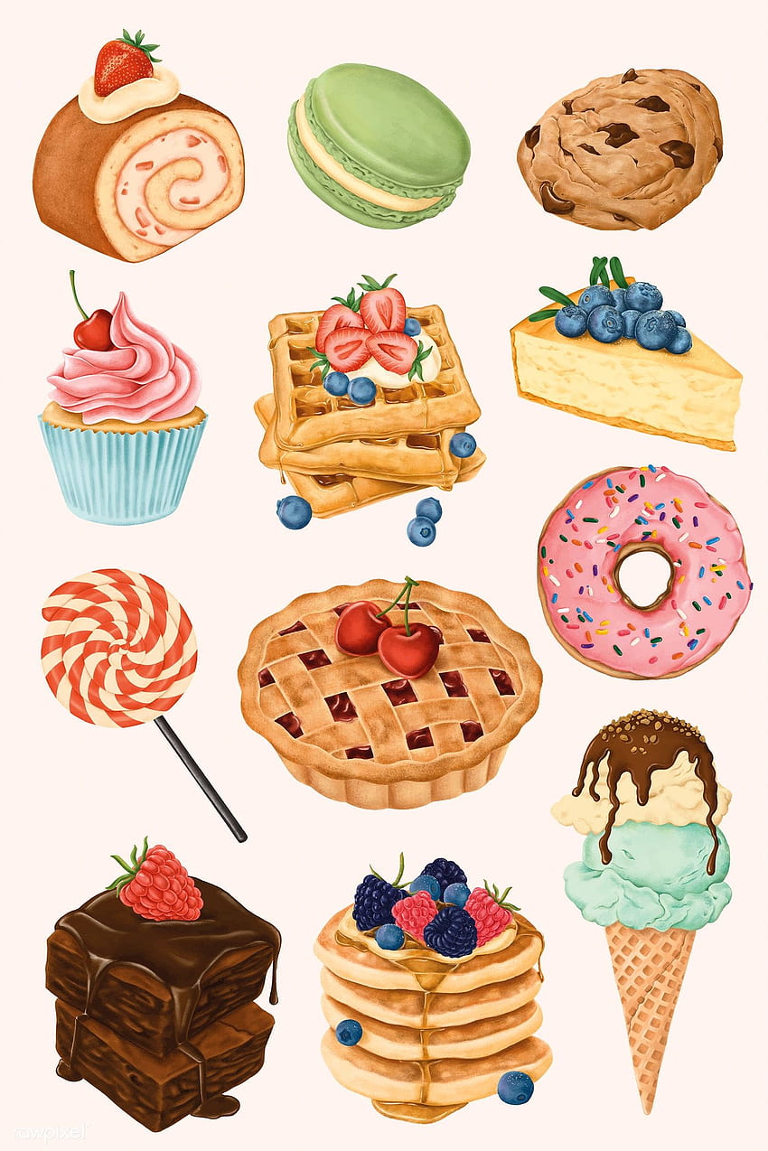 Идеи за десертни клипове през 2021 г. клипове, рисунки на храни, илюстрации на храни HD тапет за телефон
