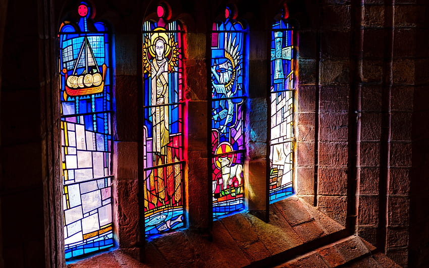 Stained Glass in Cathedral, Scotland, stained glass, window, Scotland, Jesus, cathedral HD wallpaper