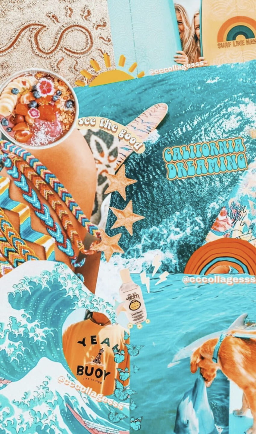 board vsco beach water ocean orange blue Vsco [] for your , Mobile & Tablet. Explore Collage For Summer . Collage For Summer , Collage Background HD phone wallpaper