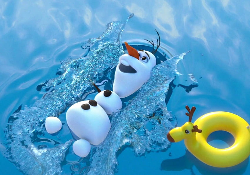 Frozen (2013), blue, white, frozen, disney, summer, snowman, fantasy, yellow, movie, funny, water, olaf HD wallpaper