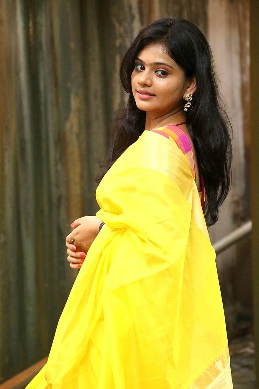 Beautiful Tamil Girl Megana In Traditional Indian Yellow Saree - Tollywood Boost HD phone wallpaper