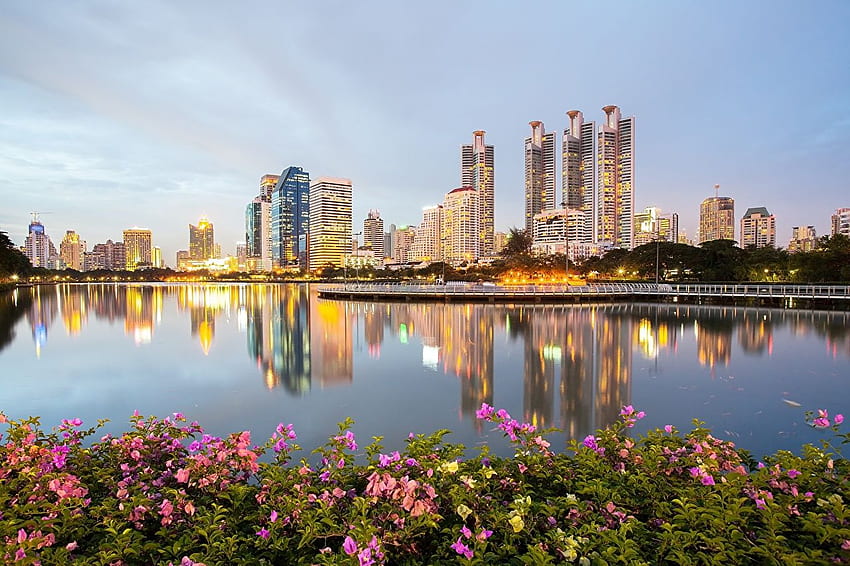 Bangkok Thailand park Waterfront Skyscrapers Cities HD wallpaper