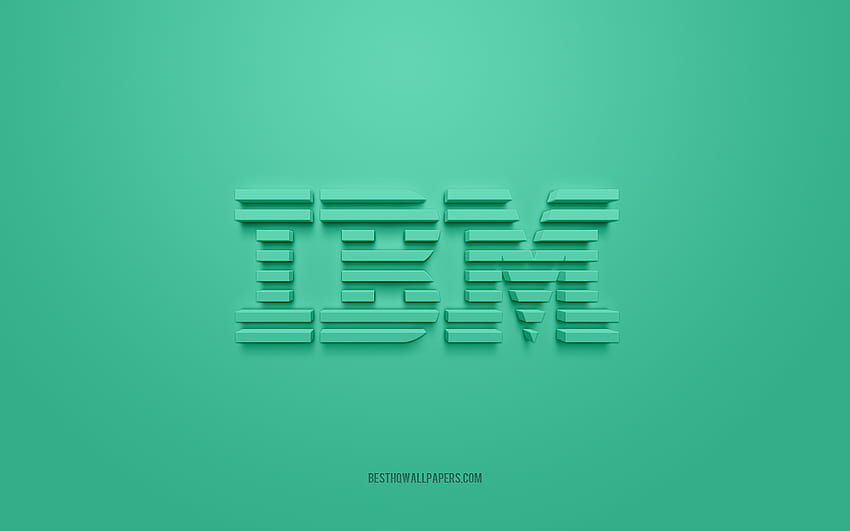 IBM 3d лого, тюркоазен фон, емблема на IBM, IBM тюркоазено лого, IBM, марки, IBM лого HD тапет