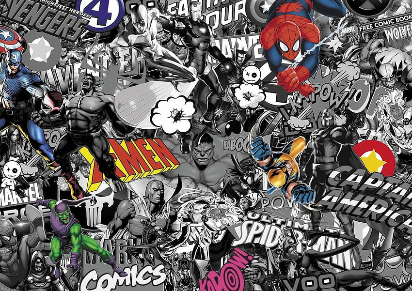 Marvel Comics Sticker Bomb MARVEL COMIC STICKERBOMB X1 LAPTOP NETBOOK SKIN STICKER(VARIOUS SIZES)B&W Colour HD wallpaper