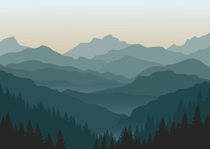 Mural de pared Misty Mountain Foggy Mountain Silhouette, Misty Mountains fondo de pantalla