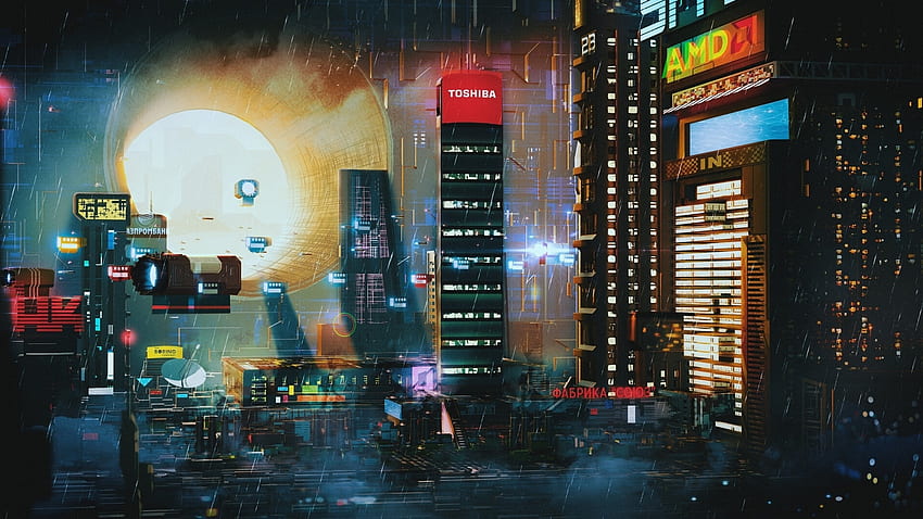 Cityscape, night, futuristic, city, fantasy HD wallpaper