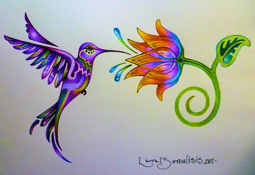 TATTOO OF A PURPLE HUMMER, tattoo, purple, hummer, flower HD wallpaper