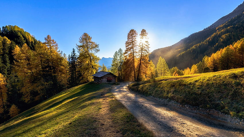 Bergstraße in Italien, Bäume, Südtirol, Himmel, Alpen, Landschaft HD-Hintergrundbild
