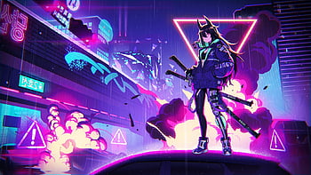 Cyberpunk, Anime Girl, Neo Seoul, Swords, Neon, Raining, neon sword HD ...