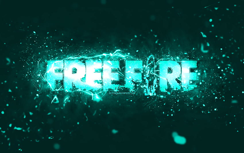 Garena Fire turquoise logo, , turquoise neon lights, creative, turquoise abstract background, Garena Fire logo, online games, Fire logo, Garena Fire HD wallpaper