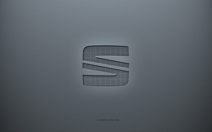Seat-Logo, grauer kreativer Hintergrund, Seat-Emblem, graue Papierstruktur, Seat, grauer Hintergrund, Seat-3D-Logo HD-Hintergrundbild