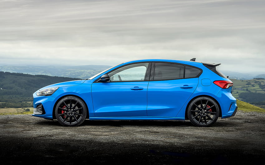 Ford Focus 4 ST, 2021, side view, exterior, blue hatchback, new blue Focus, blue Focus ST, American cars, Ford HD wallpaper
