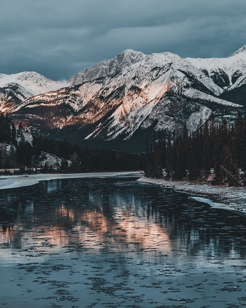 Natura, Montagne, Neve, Lago, Canada, Innevato, Snowbound, Jasper Sfondo del telefono HD