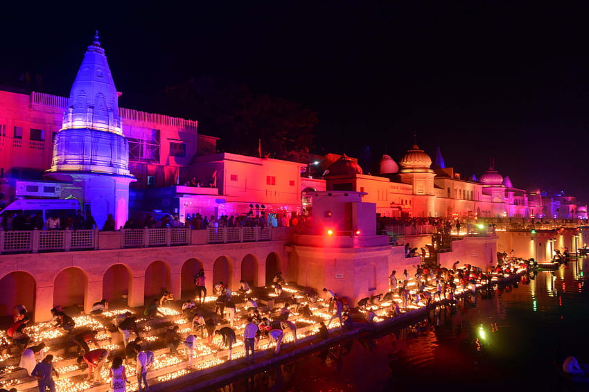 인도 Ayodha, Diwali 램프, Ayodhya로 기네스 기록 경신 HD 월페이퍼