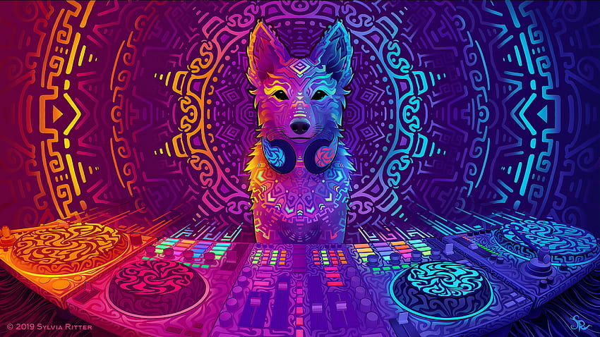 Wolf, disco jockey, music, art HD wallpaper
