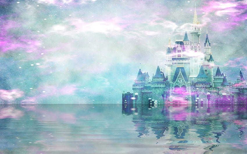 Fairytale Castle, blue, fairytale, white, beautiful, pink, reflection, fantasy, pretty, green, castle, water, ocean HD wallpaper