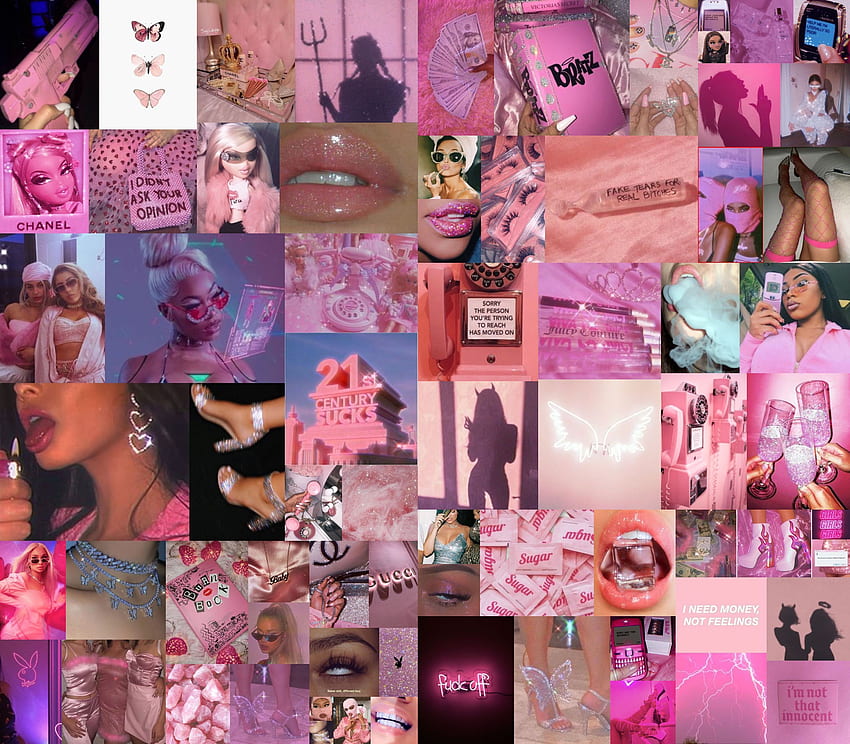 ピンク バディ ウォール コラージュ。 かわいいラップトップ , かわいい , 審美的 高画質の壁紙