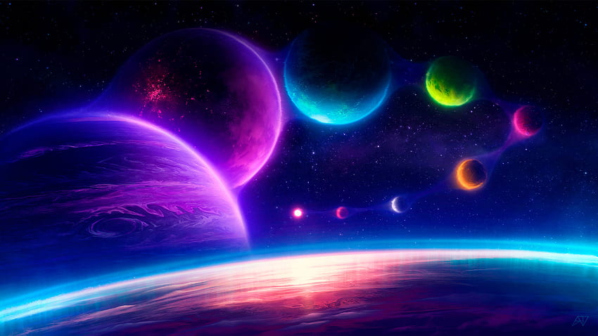 Artwork, jelly sky, planets HD wallpaper