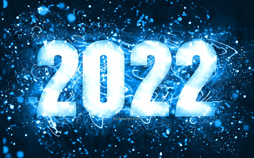 새해 복 많이 받으세요 2022, 파란색 네온 불빛, 2022 개념, 2022 새해, 2022 파란색 배경, 2022년 숫자, 2022 파란색 숫자 HD 월페이퍼