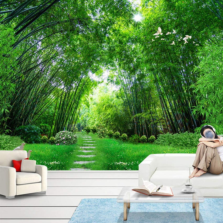 WPFZH 3D Mural Wall Paper Green Bamboo Forest Wall Painting Modern Living Room Mural for Walls Contact Paper -cm : Tools & Home Improvement, Bamboo Garden HD phone wallpaper