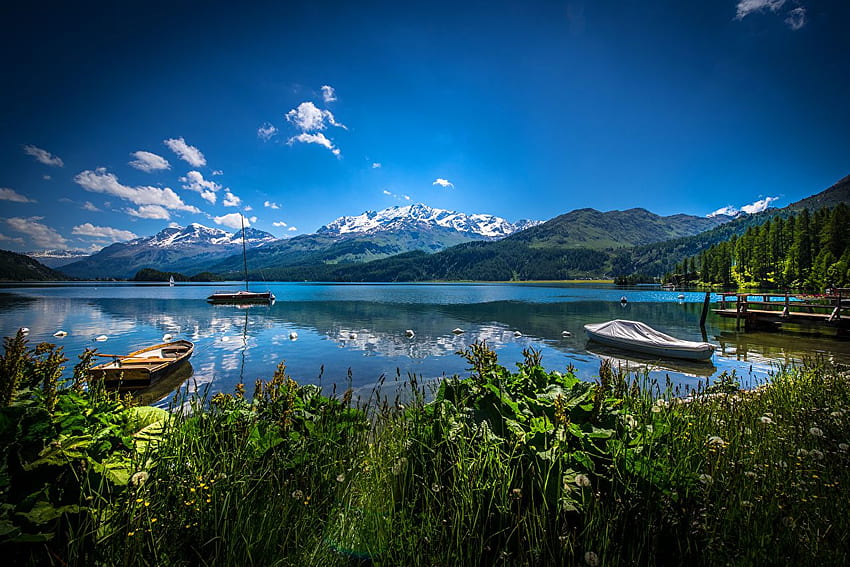 Switzerland Lake Sils Nature Mountains Landscape HD wallpaper