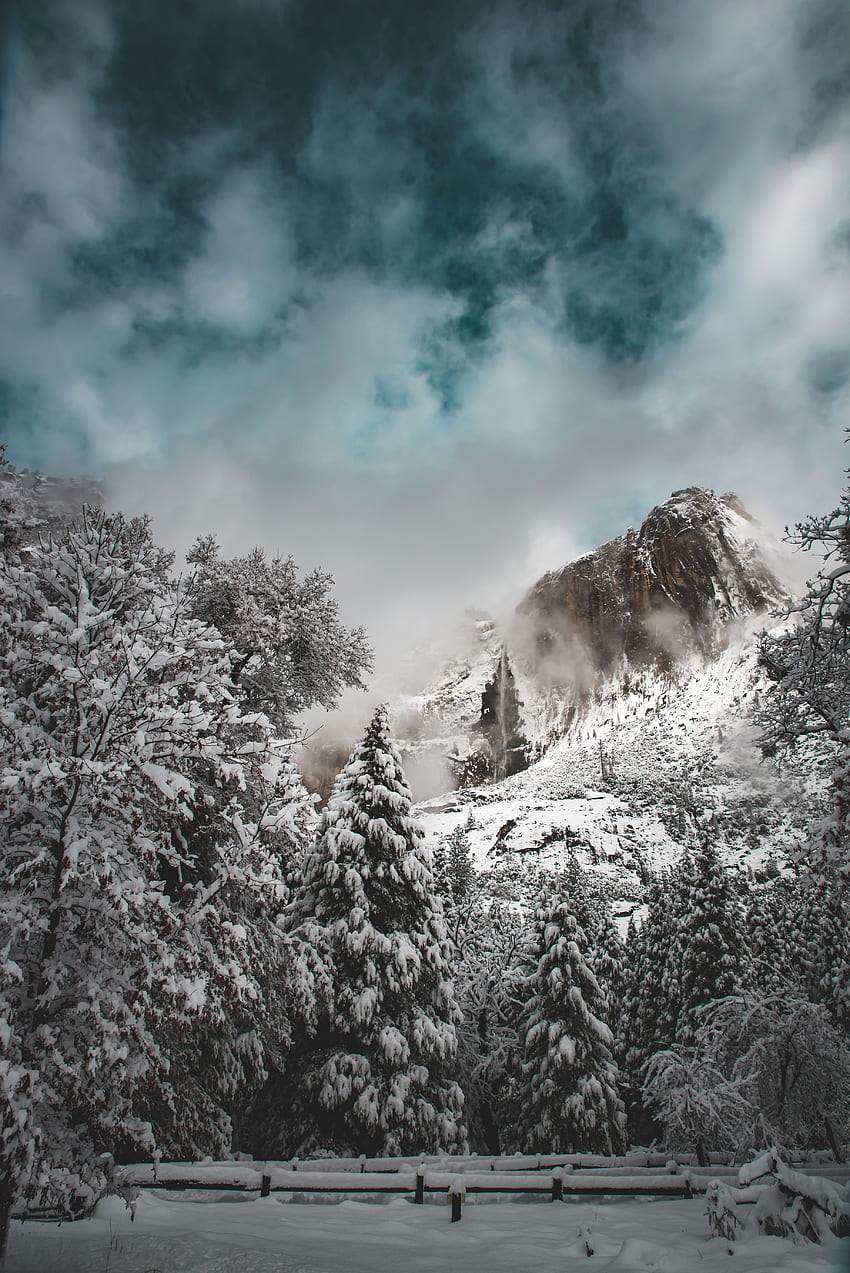 Зима, природа, планини, облаци, сняг HD тапет за телефон