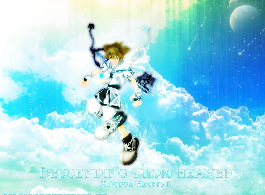 ~The Final Form~, keyblade master, planets, final form, glowing, sora, kingdom hearts 2, square enix, keyblades, video game, shooting stars, clouds, sky HD wallpaper