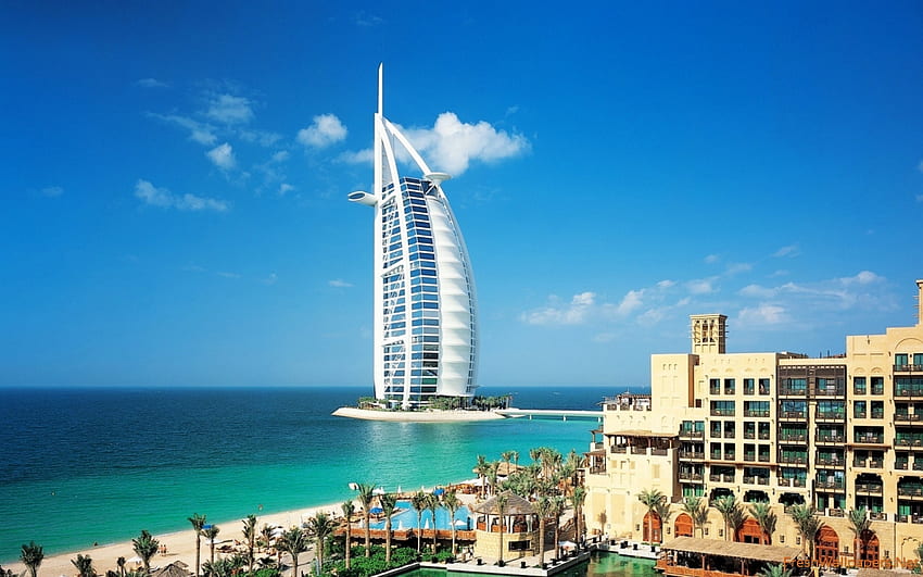 Hotel, Kota, Dubai, Burj Al Arab, pantai Wallpaper HD