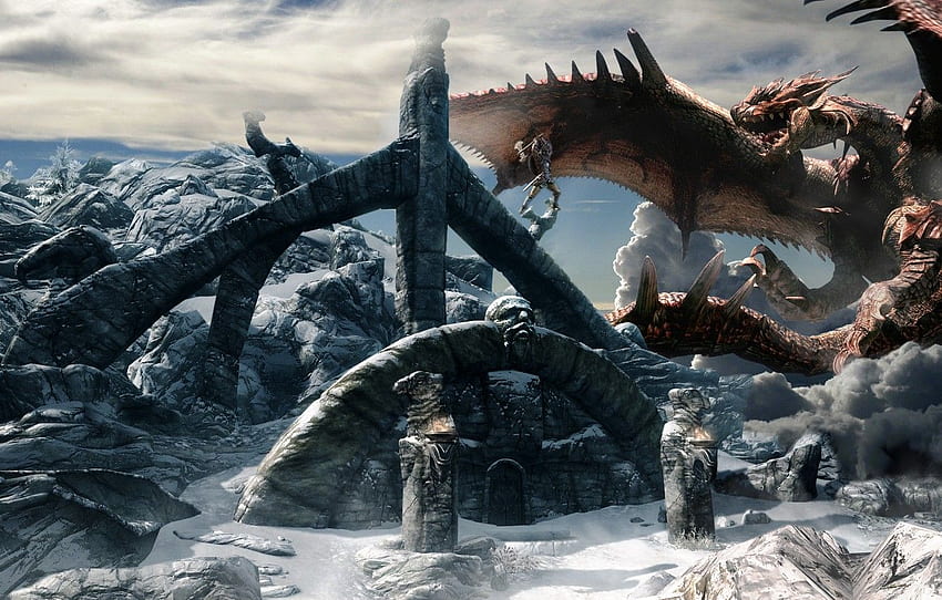 dragon, the game, peak, skyrim, Skyrim for , section игры HD wallpaper