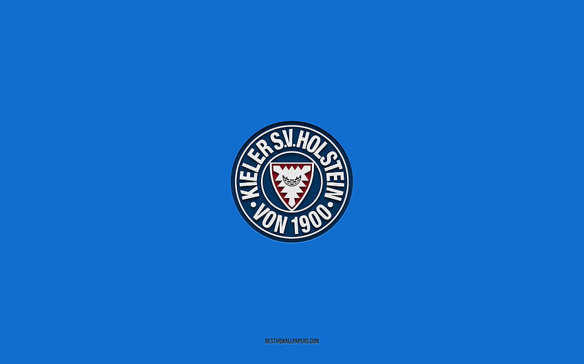 Holstein Kiel, blauer Hintergrund, deutsche Fußballmannschaft, Holstein Kiel-Emblem, Bundesliga 2, Deutschland, Fußball, Holstein Kiel-Logo HD-Hintergrundbild