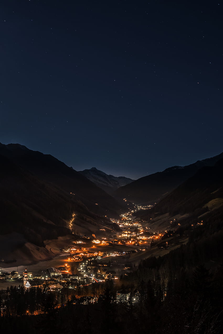Malam, Kota, Langit, Pegunungan, Struktur wallpaper ponsel HD