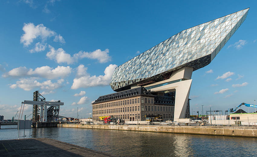 Сграда на пристанищната администрация на Антверпен, сграда, дизайн, вода, Антверпен HD тапет