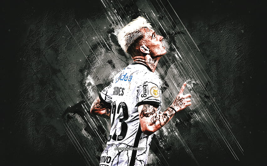 Roger Guedes, Corinthians, Brazilian footballer, white stone background, soccer, Serie A, Brazil, grunge art HD wallpaper