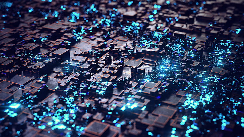 Greebles , Render, CGI, 3D background, Cyan background, Abstract, Black and Cyan HD wallpaper
