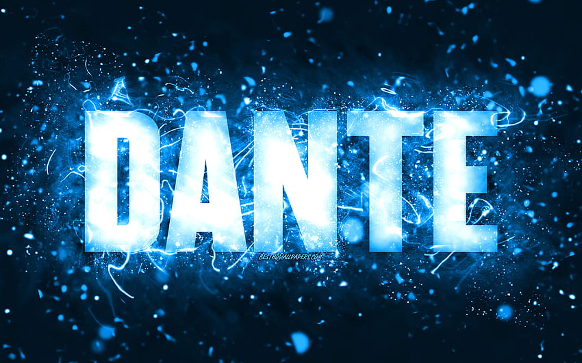 Happy Birtay Dante, , blue neon lights, Dante name, creative, Dante Happy Birtay, Dante Birtay, popular american male names, with Dante name, Dante HD wallpaper