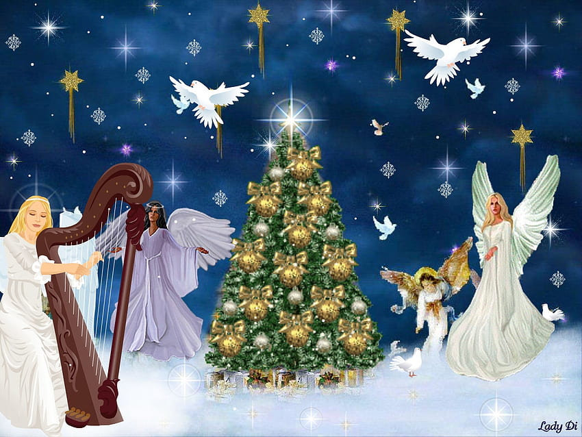 天使のようなクリスマス、冬、休日、雪、クリスマス、天使 高画質の壁紙