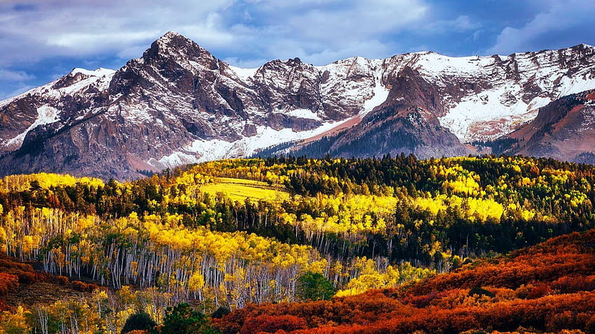 Dallas Divide, Colorado, peaks, landscape, trees, autumn, rocks, forest, usa HD wallpaper
