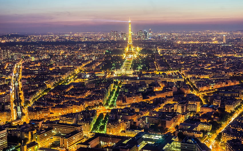 ทิวทัศน์ยามค่ำคืนของปารีส ฝรั่งเศส หอไอเฟล ปารีส แสงไฟ กลางคืน วอลล์เปเปอร์ HD