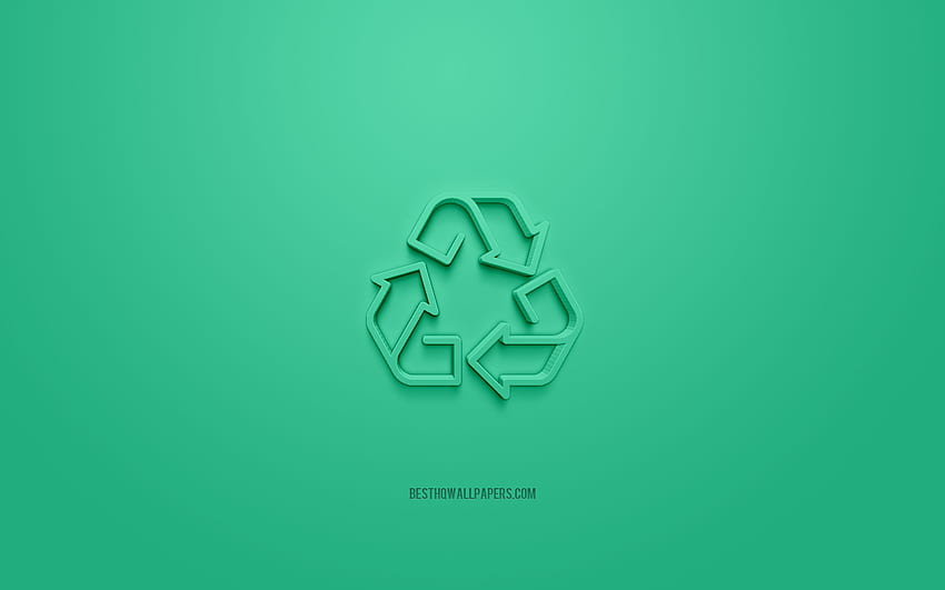 リサイクル 3 D アイコン、緑の背景、3 D シンボル、リサイクル、創造的な 3 D アート、3 D アイコン、リサイクル サイン、解像度のエコロジー 3 D アイコン。 高品質 高画質の壁紙