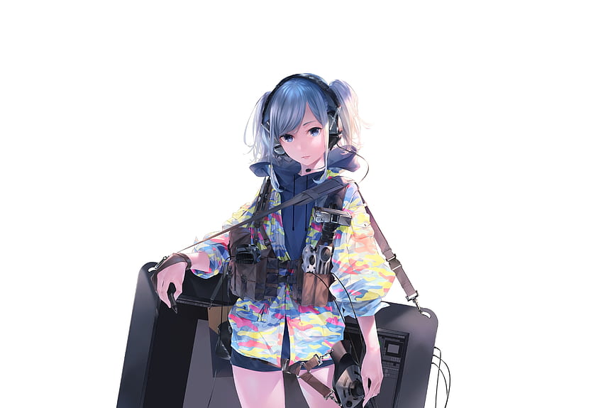 Original, chica anime, chaqueta colorida. fondo de pantalla