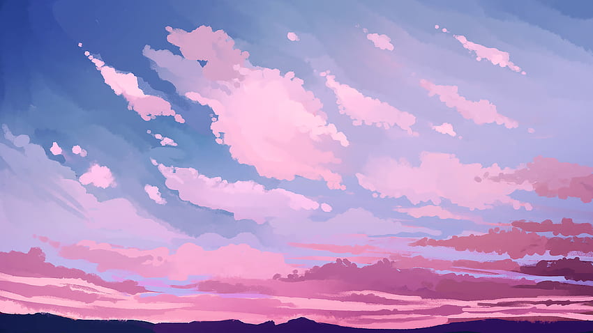 Anime ciel rose et violet, ciel bleu et violet Fond d'écran HD