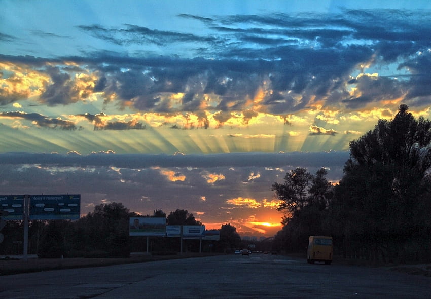 รูปแบบต่างๆของเมฆยามพระอาทิตย์ตกดิน ถนน ธรรมชาติ เมฆ พระอาทิตย์ตก วอลล์เปเปอร์ HD
