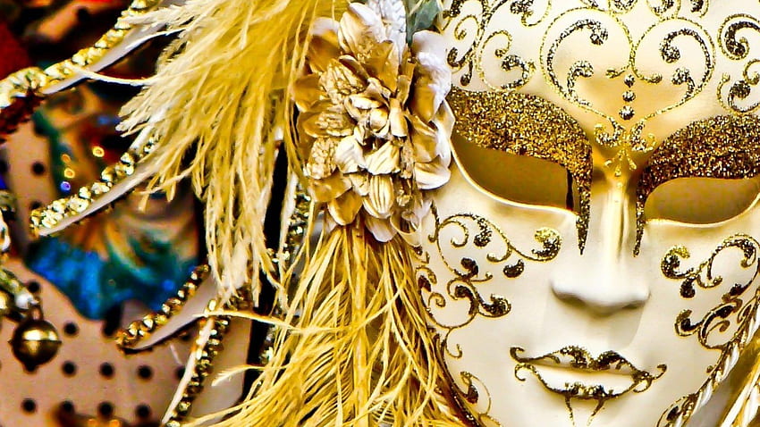 Gold Venice masks used in Italy carnivals wide HD wallpaper