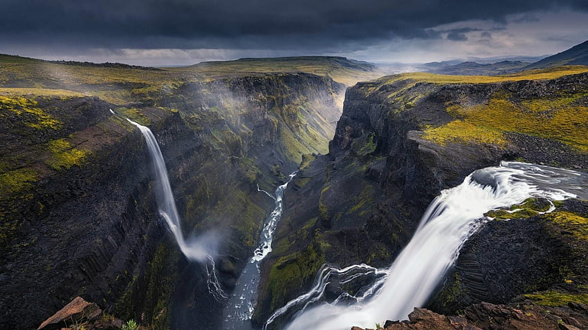 Háifoss Waterfall - Iceland . Studio 10. Tens HD wallpaper