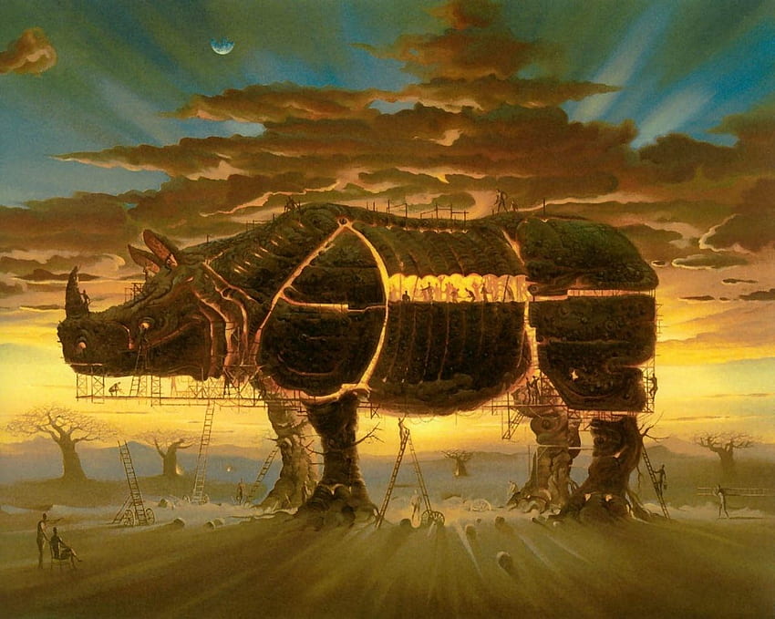 surrealism surreal rhinoceros artwork vladimir kush Animals , Hi Res Animals , High Definition HD wallpaper